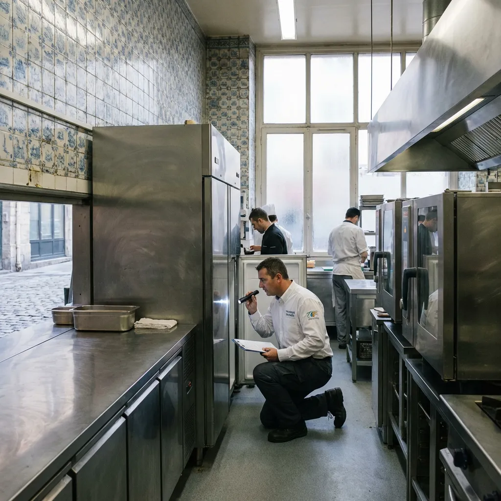 Technicien FLAVEK inspectant une cuisine de restaurant à Lyon